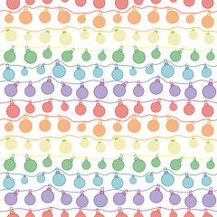 Modern seamless vector pattern with little Christmas balls in rainbow colours. Geometric colourful background for greeting cards, wrapping paper and stationery.