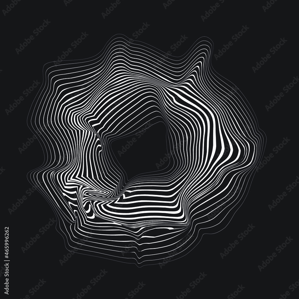 Poster abstract flow lines background . fluid wavy shape . glitched circle design . striped linear pattern 