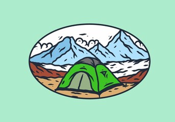 Mountain camping line art illustration drawing