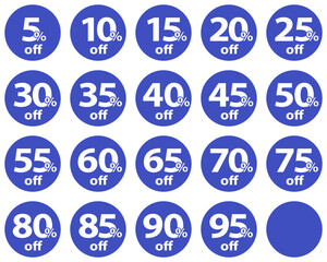 Set of discount tags in blue color. Vector