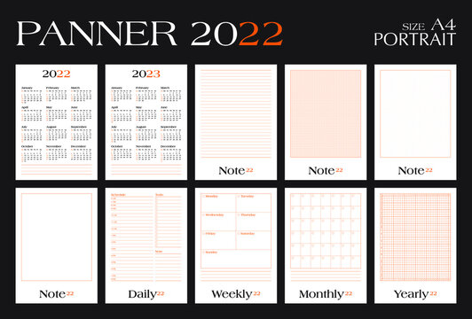 Calendar 2022 & Planner, Portrait, Week start Sunday template.