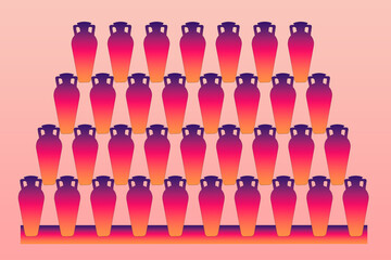 Anfore antiche in fila e impilate astratto