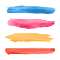 A set of Drawn brushes, strokes, blots. Watercolor technique. Vector illustration. Artistic design elements. A stain with streaks. Texture for the background. Isolated, on a white background.