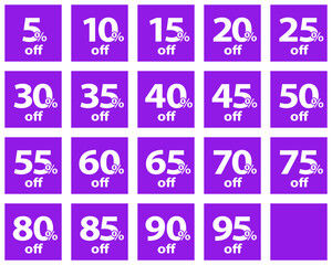 Set of discount tags in purple color. Vector