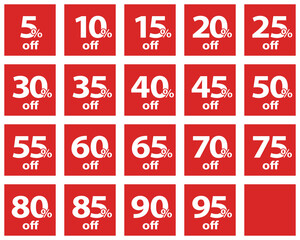 Set of discount tags in red color. Vector