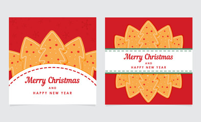 Merry christmas and happy new year greeting card with gingerbread cookie
