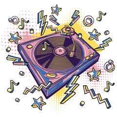 Music design - funky colorful drawn turntable