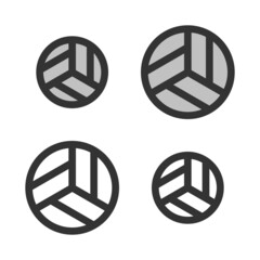 Pixel-perfect linear icon of volleyball built on two base grids of 32 x 32 and 24 x 24 pixels. The initial base line weight is 2 pixels. In two-color and one-color versions. Editable strokes
