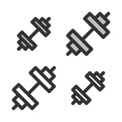 Pixel-perfect  linear  icon of dumbbell built on two base grids of 32 x 32 and 24 x 24 pixels. The initial base line weight is 2 pixels. In two-color and one-color versions. Editable strokes