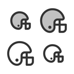 Pixel-perfect linear icon of american football player helmet built on two base grids of 32x32 and 24x24 pixels. The initial base line weight is 2 pixels.  Editable strokes