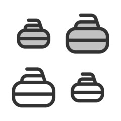Pixel-perfect linear icon of curling stone built on two base grids of 32 x 32 and 24 x 24 pixels. The initial base line weight is 2 pixels. In two-color and one-color versions. Editable strokes