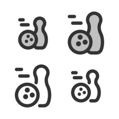 Pixel-perfect linear icon of bowling built on two base grids of 32 x 32 and 24 x 24 pixels. The initial base line weight is 2 pixels. In two-color and one-color versions. Editable strokes
