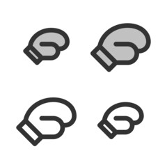 Pixel-perfect linear icon of boxing glove built on two base grids of 32 x 32 and 24 x 24 pixels. The initial base line weight is 2 pixels. In two-color and one-color versions. Editable strokes