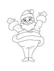 Fototapeta premium Cute and happy Santa Claus. Black and white Christmas coloring page for kids, toddlers.