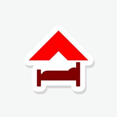 Hotel room bed sticker icon isolated on white background