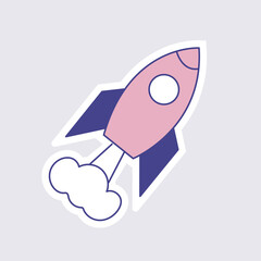 Rocket Cartoon Style. Spaceship Sticker Element. Vector Illustration Template.