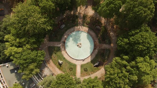 Parco della Montagnola in Bolgona city, Italy, top down aerial view