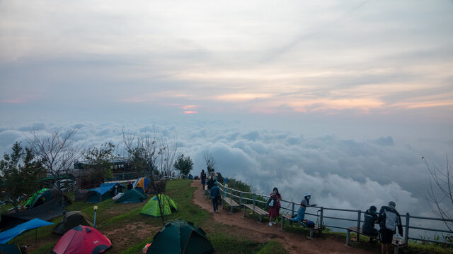 Top hill camping area of Phu Tub Berk famous tourist place in Phetchabun province,Thailand.October-2021.