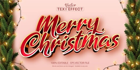 Merry christmas text, shiny rose gold style editable text effect