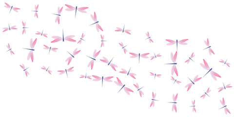 Tropical rosy pink dragonfly isolated vector illustration. Spring pretty damselflies. Detailed dragonfly isolated girly background. Tender wings insects patten. Nature beings