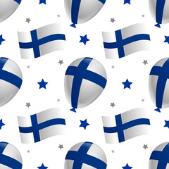 Balloons with Finland flag and stars on a white background. Seamless pattern for printing