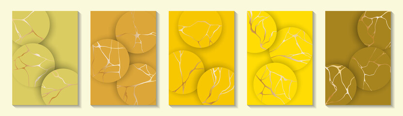 Kintsugi art gold brocken line patterns vector collection.