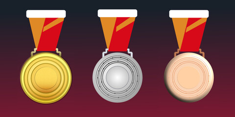 set of gold, silver, and bronze medals - obrazy, fototapety, plakaty