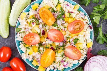 Fresh salad with bulgur groats and vegetables as best food for dieting and slimming