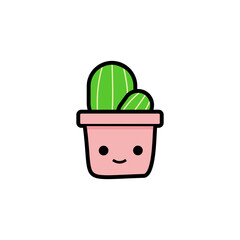 Fototapeta na wymiar Vector cute cactus flower in pot 