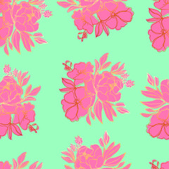 seamless pattern flowers with leaves.Botanical illustration for wallpaper, textile, fabric, clothing, paper, postcards