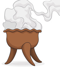 Traditional ceramic copal's censer with smoke in cartoon style, Vector illustration