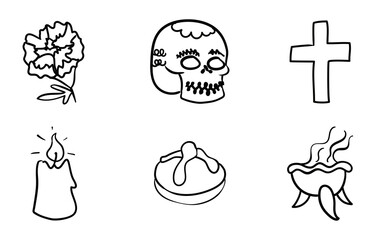 Set with doodles to celebrate the Mexican 'Dia de Muertos', Vector illustration