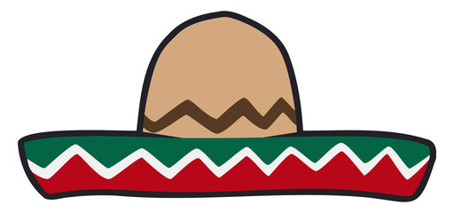 Traditional Mexican charro hat in flat style and outlines, Vector illustration