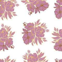 seamless pattern flowers with leaves.Botanical illustration for wallpaper, textile, fabric, clothing, paper, postcards