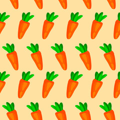 Orange carrots seamless pattern on a light yellow background. Hand drawn background with vegetables. Good for wrapping paper, packgaing or restaurant menu