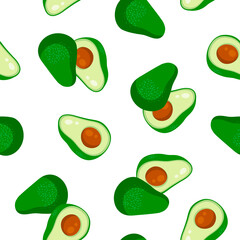Bright, juicy, sliced avocado seamless pattern on white background. Perfect for textile, print, banners, vegan products packaging.