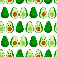 Seamless pattern with two avocados in love, on a white background. It can be used for packaging, wrapping paper, textile and etc.