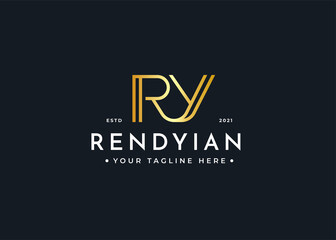 Fototapeta na wymiar Minimalist Letter R Y luxury logo design for personal brand or company