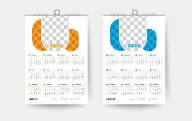 2022 wall calendar design template, modern 12 month calendar design template