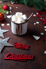 Christmas background with homemade hot chocolate,