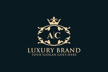 letter Initial AC elegant luxury monogram logo or badge template
with scrolls and royal crown, perfect for luxurious branding projects
