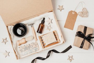 Self care package, seasonal gift box with zero waste organic cosmetics products for men....