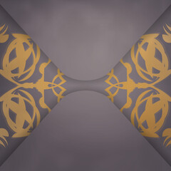 Postcard template in brown color with abstract gold ornament for your brand.