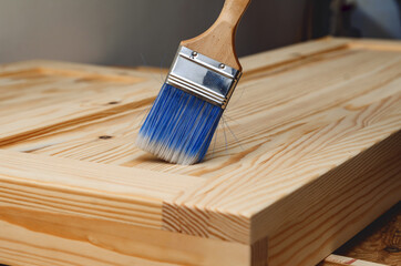 Painting a wooden surface with a brush