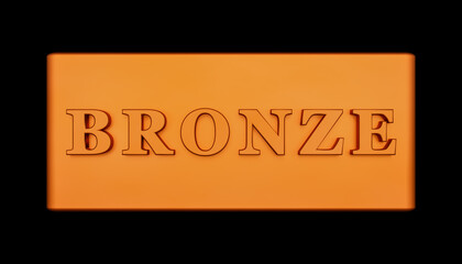 Close-up bronze bar with the word bonze on it, black background. 3D illustration 