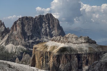 The Sassolungo view from Sass Pordoi. Dolomites, Italy
