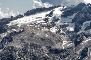 The Marmolada massif seen from the Sass Pordoi. Dolomites, Italy