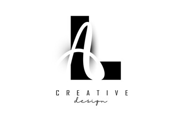 Letters LA Logo with a minimalist design. Letters L and A with geometric and handwritten typography.