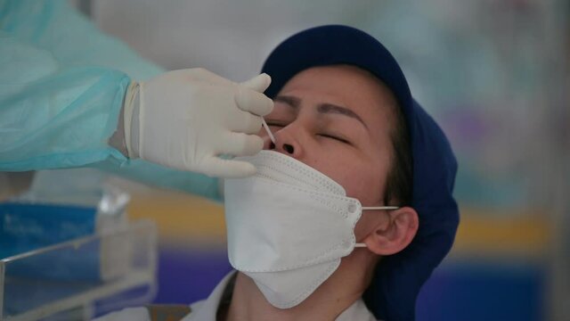 Closeup people test covid19 by RT-PCR test or Antigen Test 