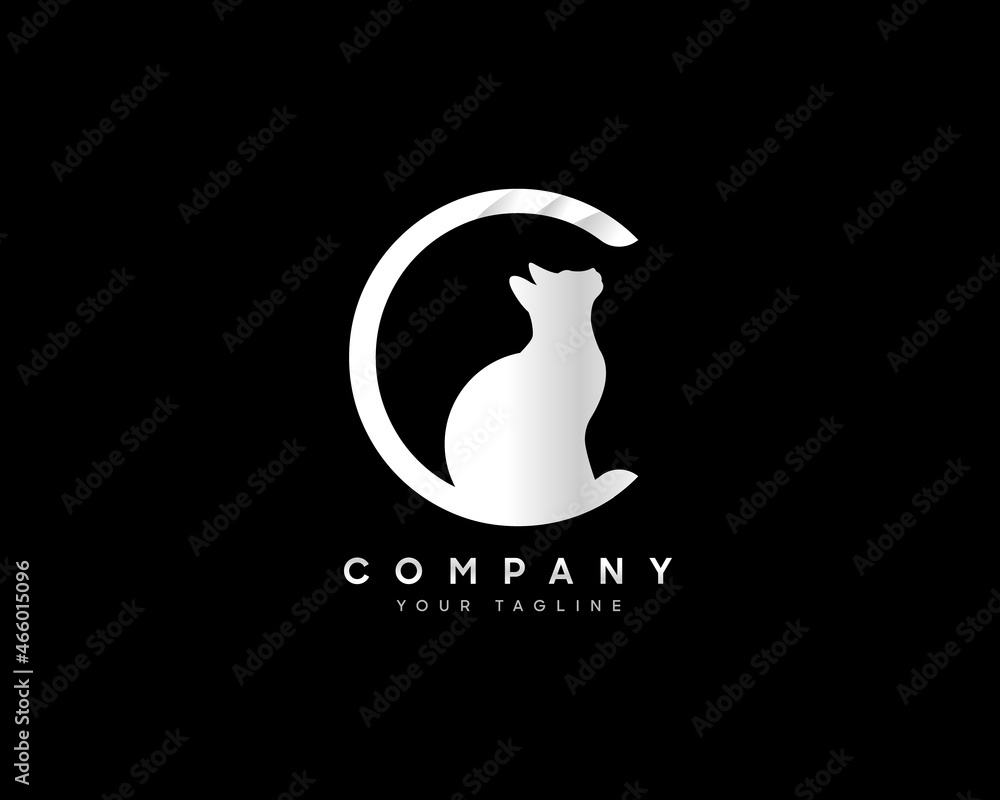 Poster abstract, black and white unique and handmade idea logo with the letters c with a hidden animal cat 